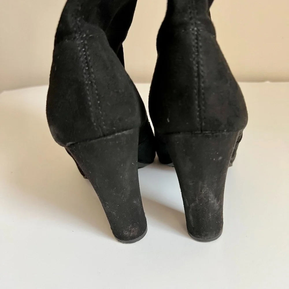 Black Faux Suede Over the Knee High Block Heels Boots - 7